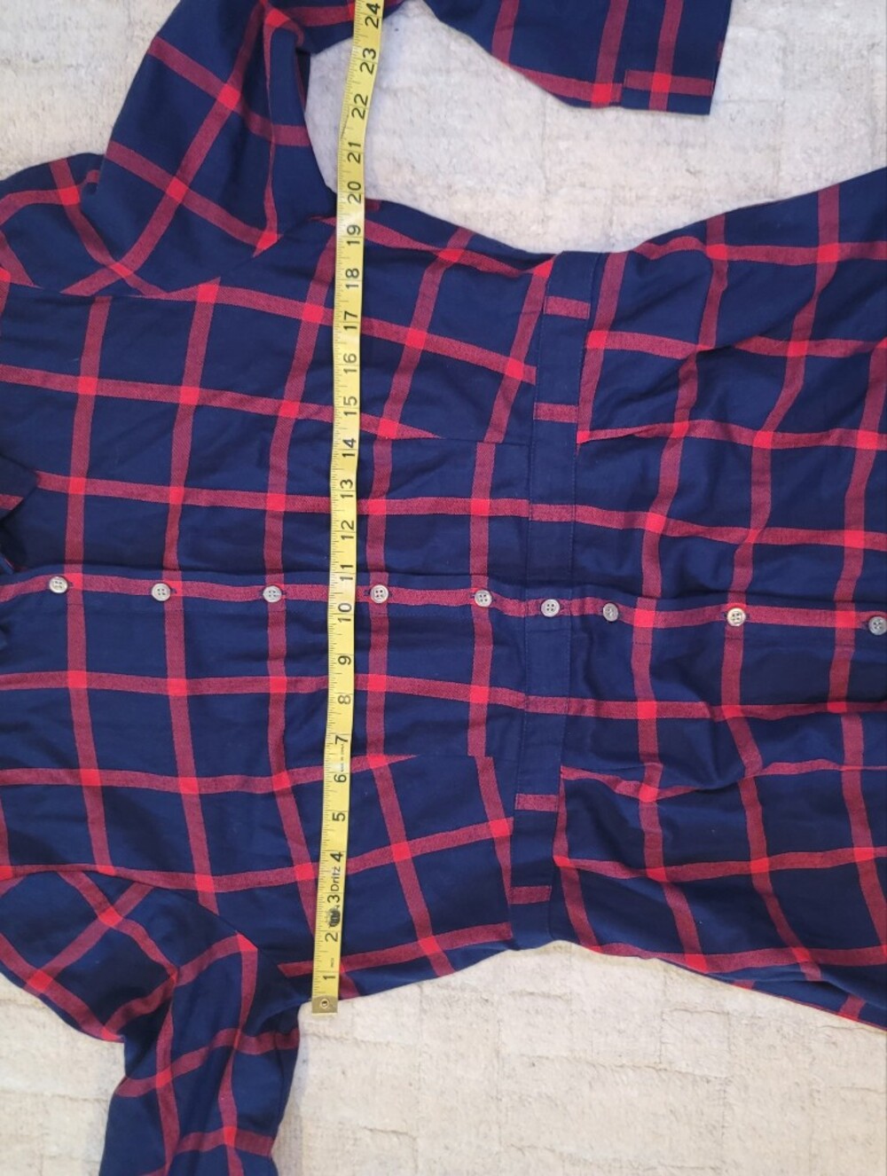 EUC J CREW Cotton Flannel Shirt Dress Navy Blue Red Plaid Preppy Women's Size 12 - Picture 7 of 12